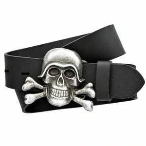 Kožený opasek Lebka s helmou 4 cm – 3D spona